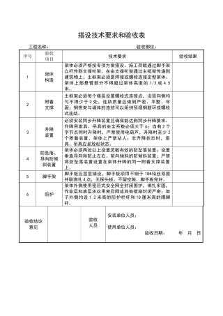 搭设技术要求和验收表