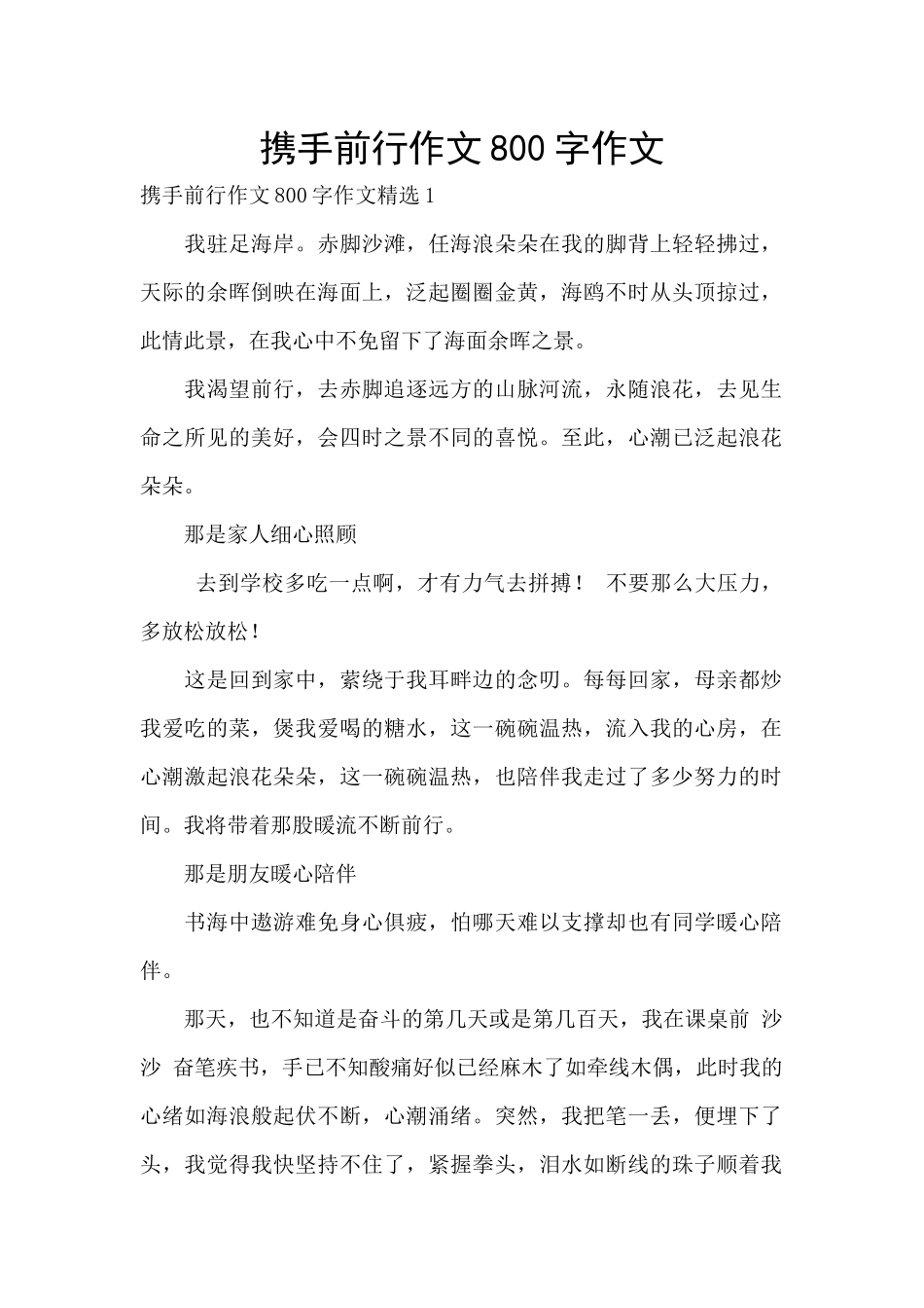 携手前行作文800字作文_第1页