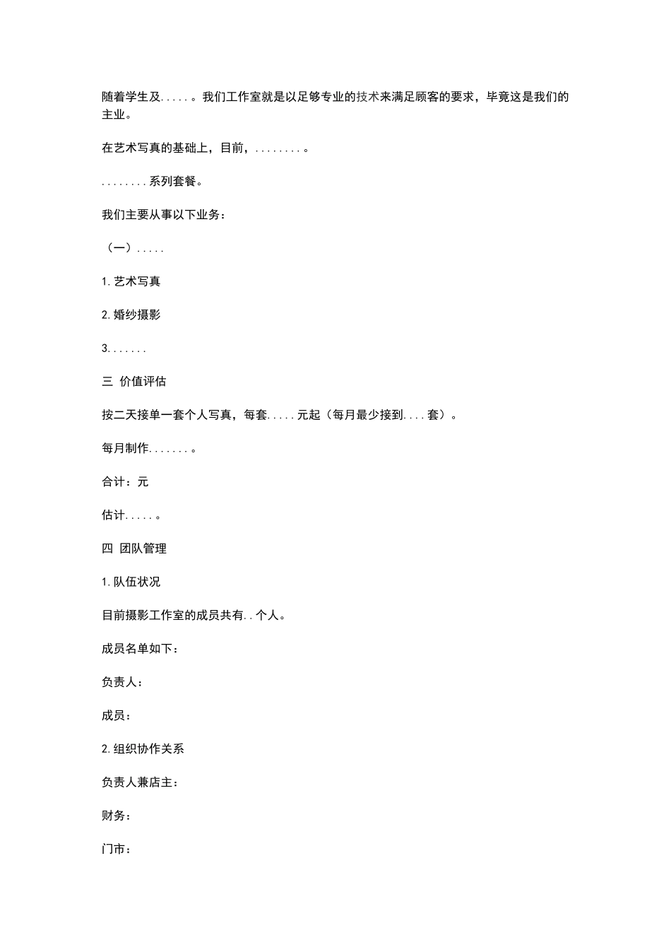 摄影个人工作室创业计划书_第2页