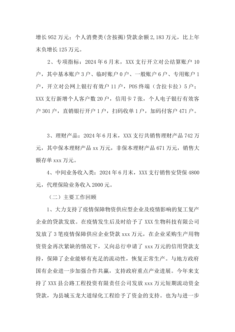 支行2024年上半年工作总结及2024年下半年工作计划_第2页