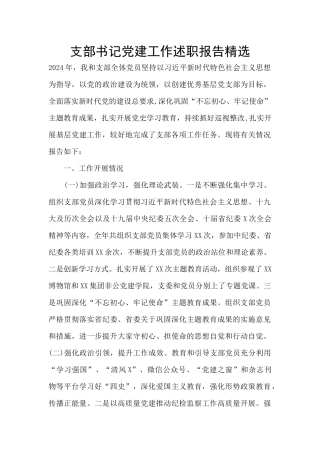 支部书记党建工作述职报告精选