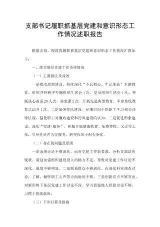 支部书记履职抓基层党建和意识形态工作情况述职报告
