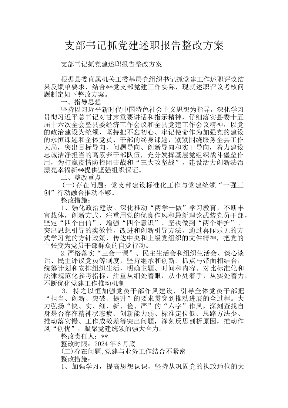 支部书记抓党建述职报告整改方案_第1页