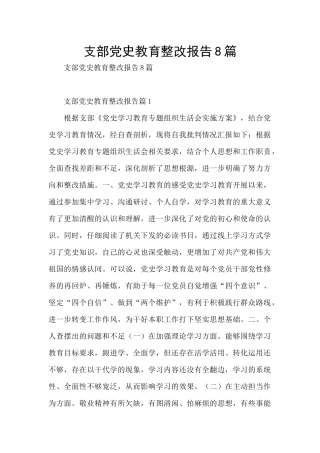 支部党史教育整改报告8篇