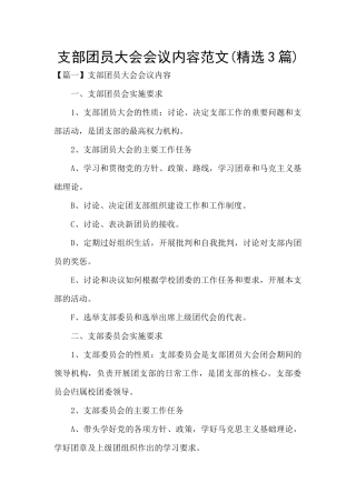 支部团员大会会议内容范文