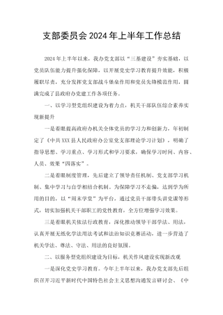 支部委员会2024年上半年工作总结