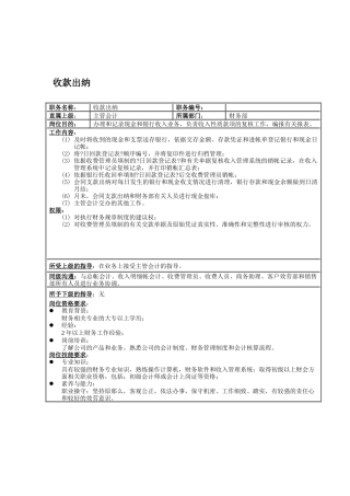 收款出纳岗位说明书