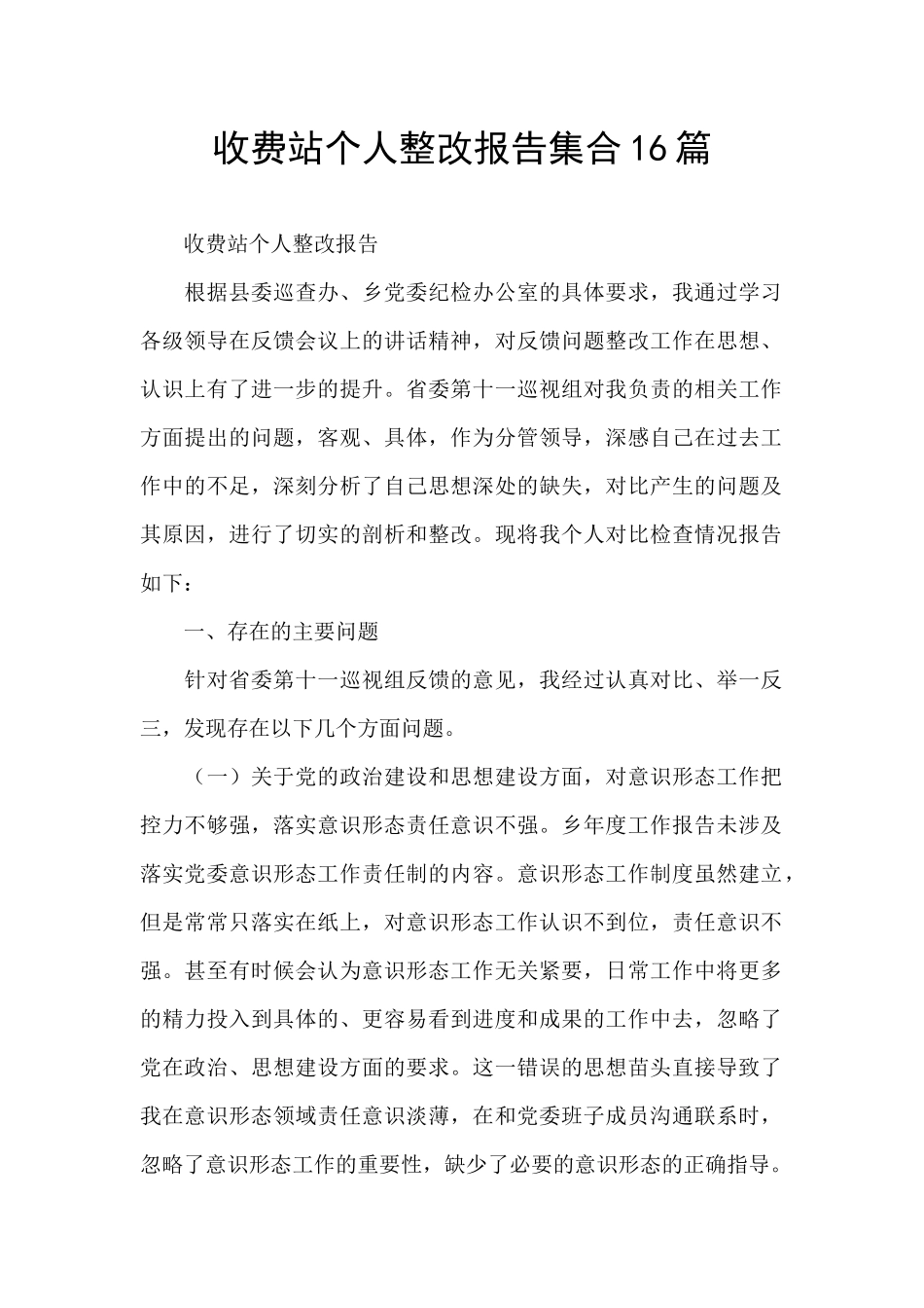 收费站个人整改报告集合16篇_第1页