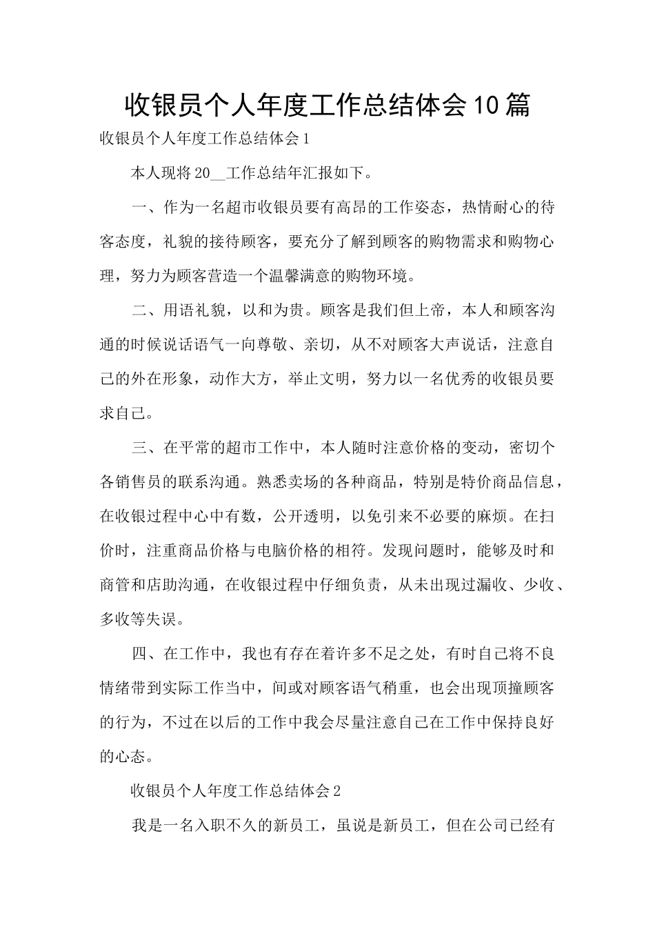 收银员个人年度工作总结体会10篇_第1页