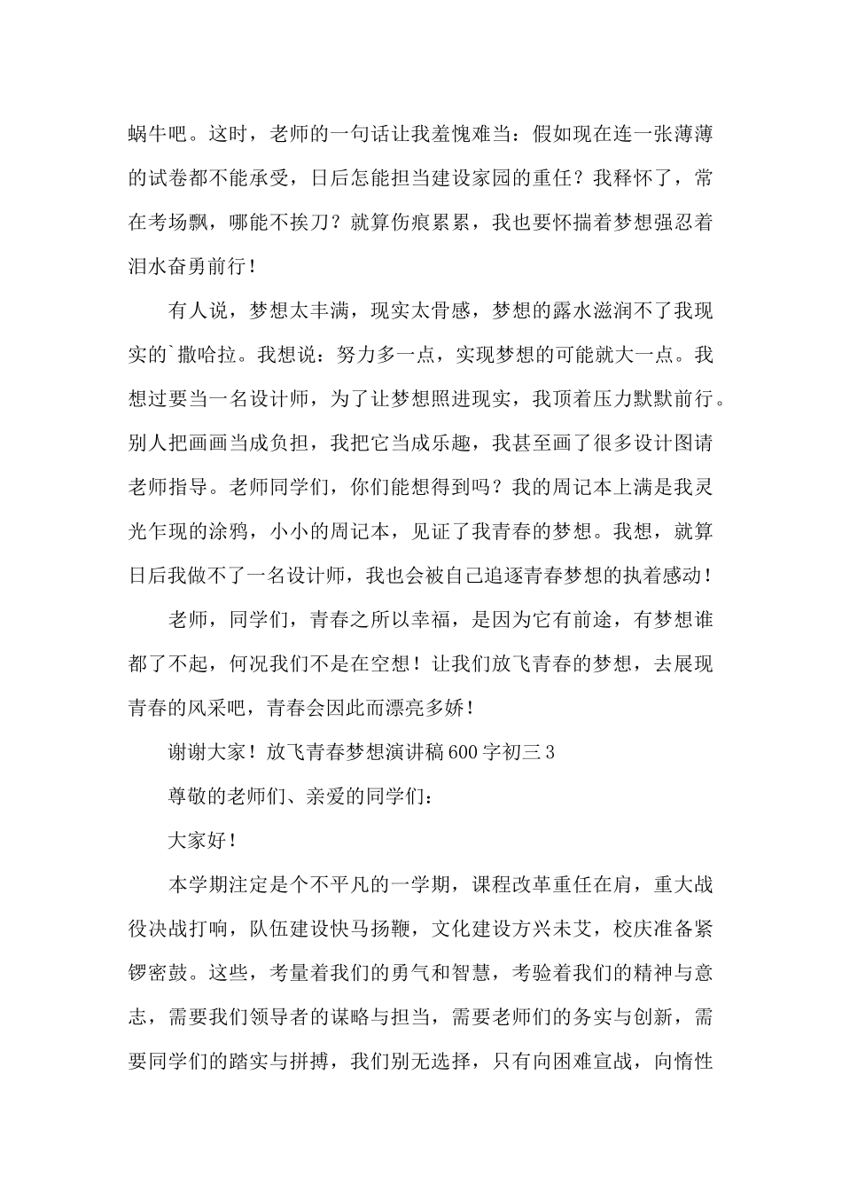 放飞青春梦想演讲稿600字初三2024最新汇编_第3页