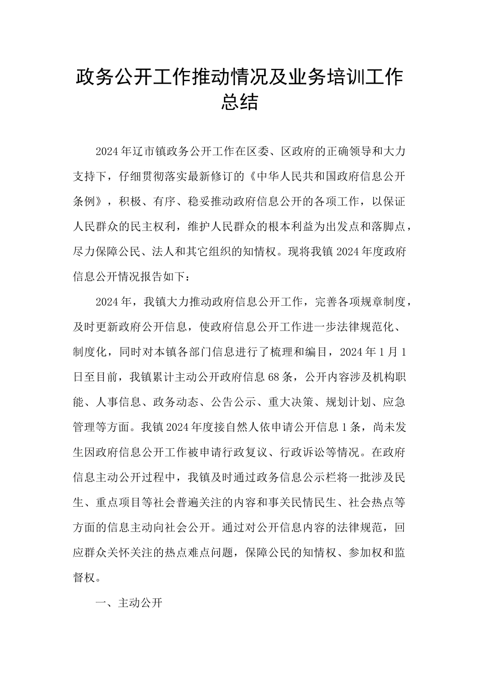 政务公开工作推进情况及业务培训工作总结_第1页