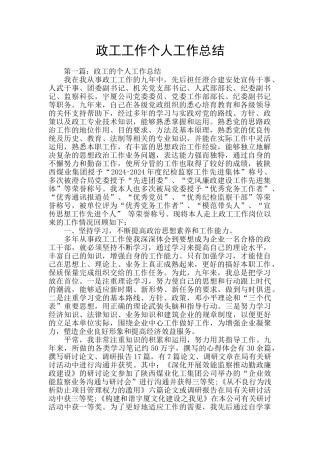 政工工作个人工作总结