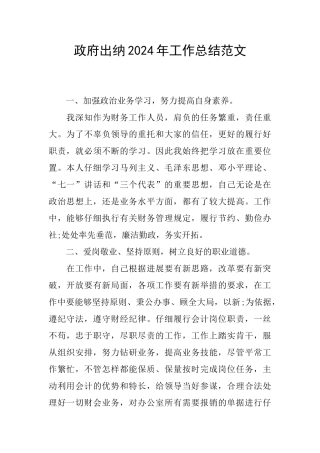 政府出纳2024年工作总结范文