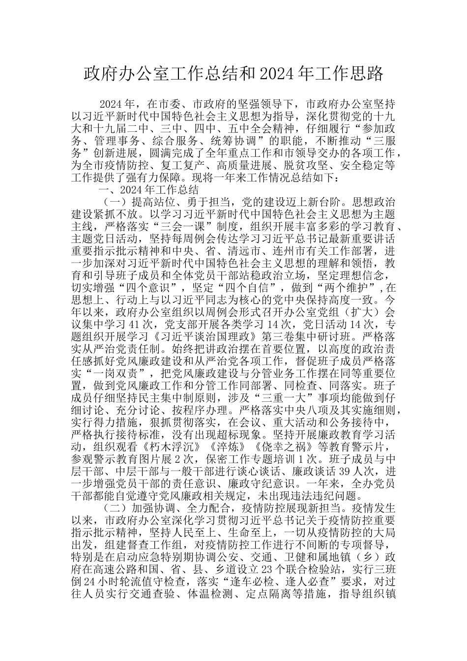 政府办公室工作总结和2024年工作思路_第1页