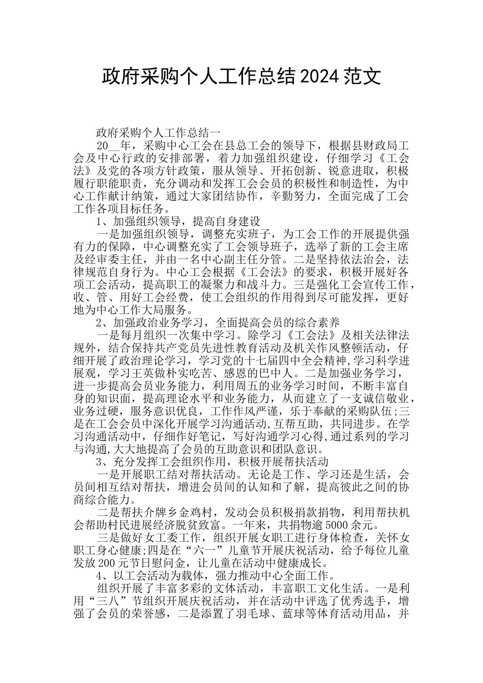 政府采购个人工作总结2024范文_第1页