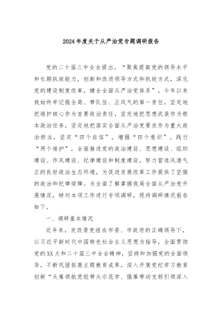 2024年度从严治党专题调研报告