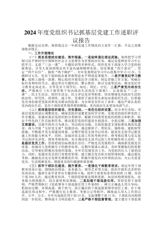 2024年度党组织书记抓基层党建工作述职评议报告
