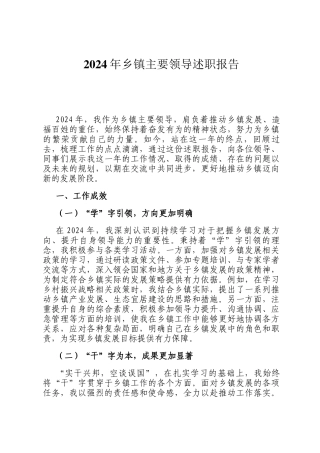 2024年乡镇主要领导述职报告