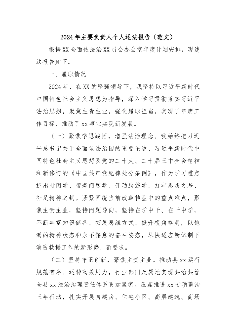 2024年主要负责人个人述法报告（范文）_第1页
