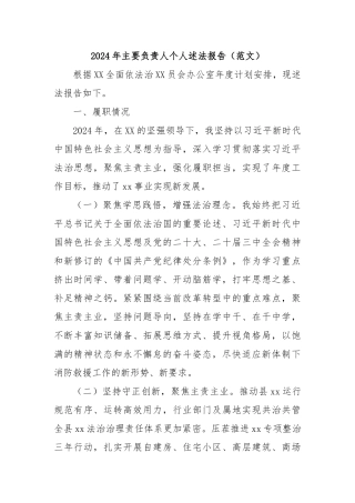 2024年主要负责人个人述法报告（范文）