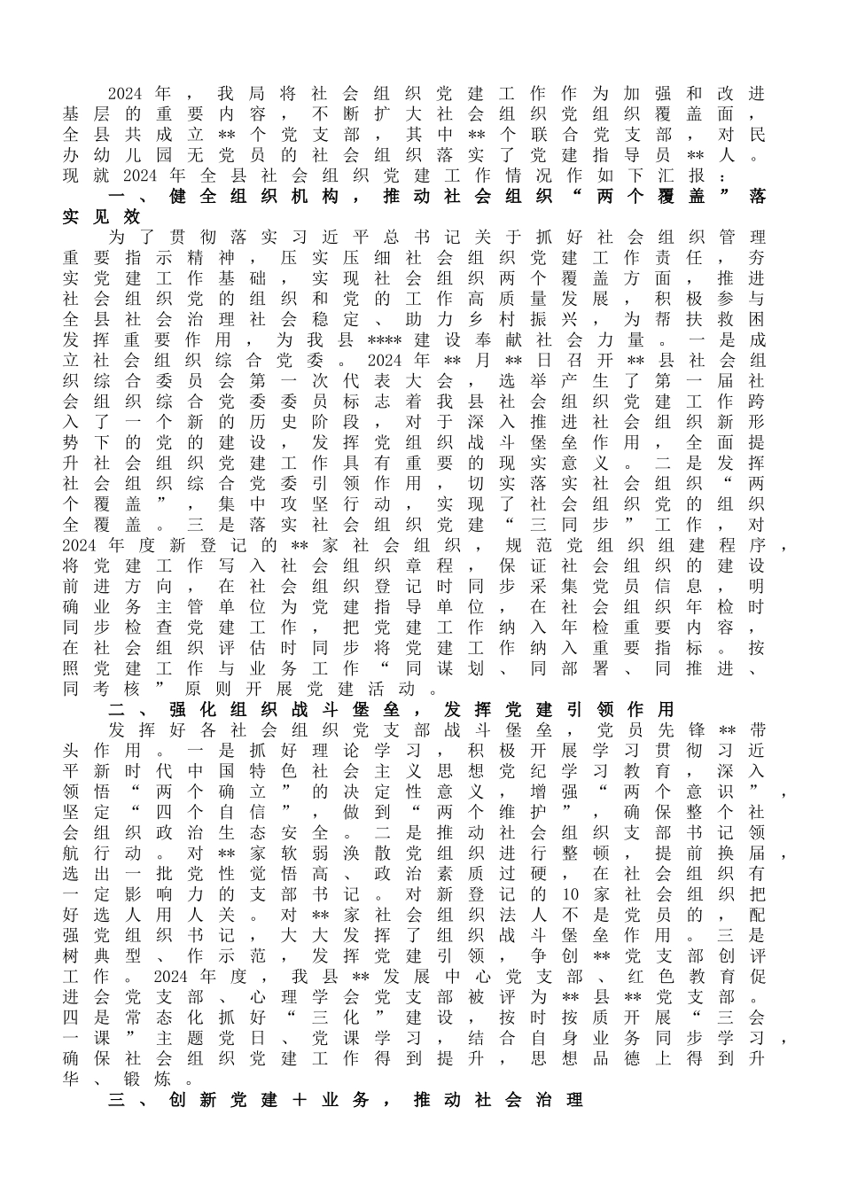 2024年度全县社会组织党建工作情况汇报_第1页