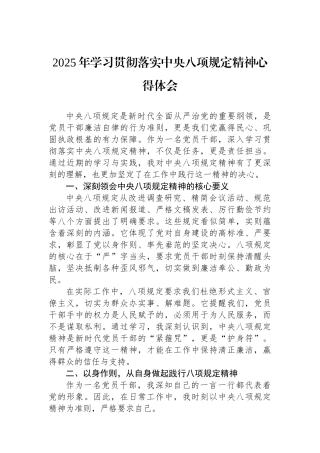 2025年学习贯彻落实中央八项规定精神心得体会