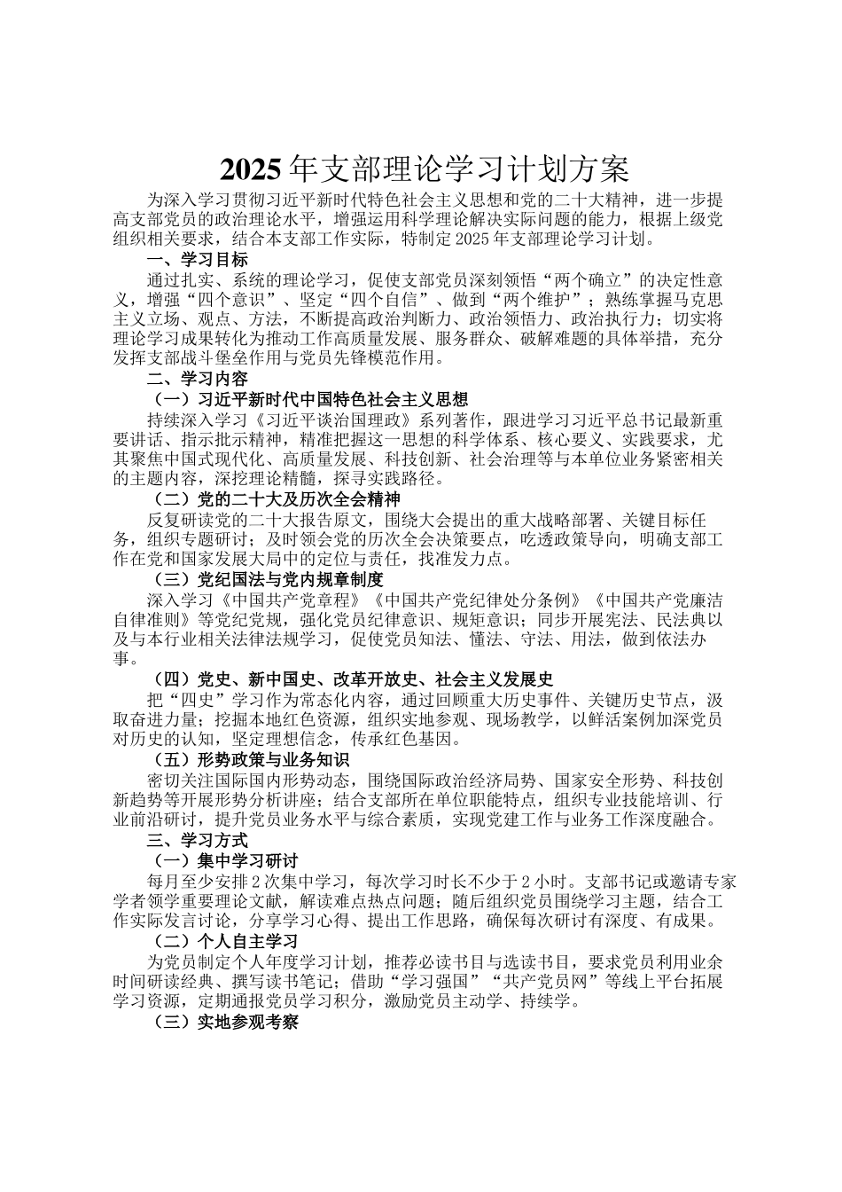 2025年支部理论学习计划方案_第1页