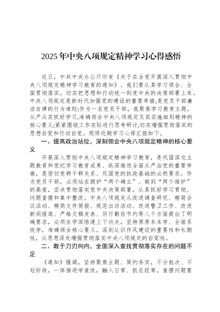 2025年中央八项规定精神学习心得感悟