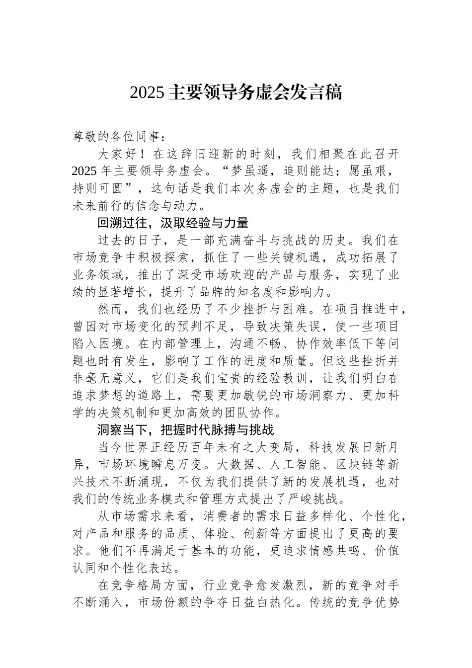 2025主要领导务虚会发言稿_第1页