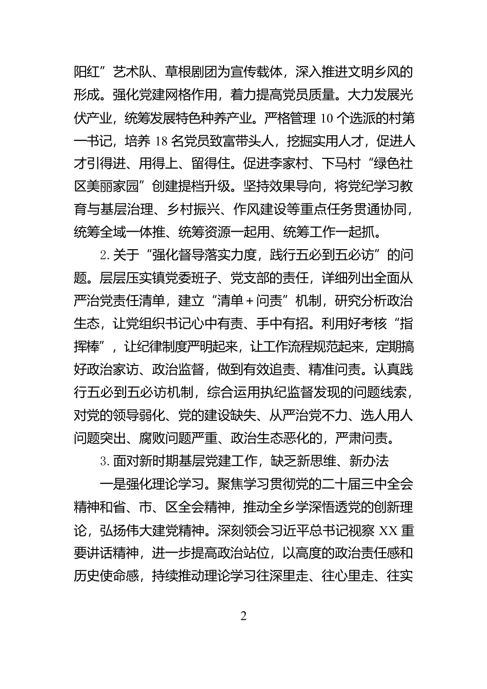 XX镇2024年度基层党建工作整改报告_第2页