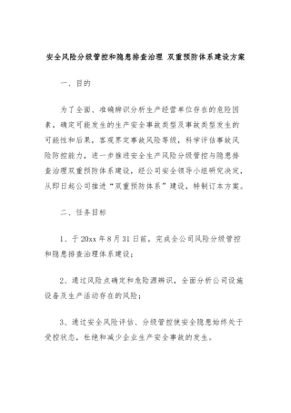 安全风险分级管控和隐患排查治理 双重预防体系建设方案