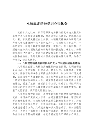 八项规定精神学习心得体会