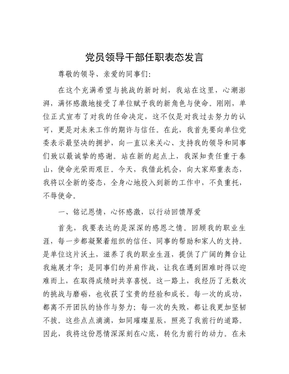 表态发言：党员领导干部任职_第1页