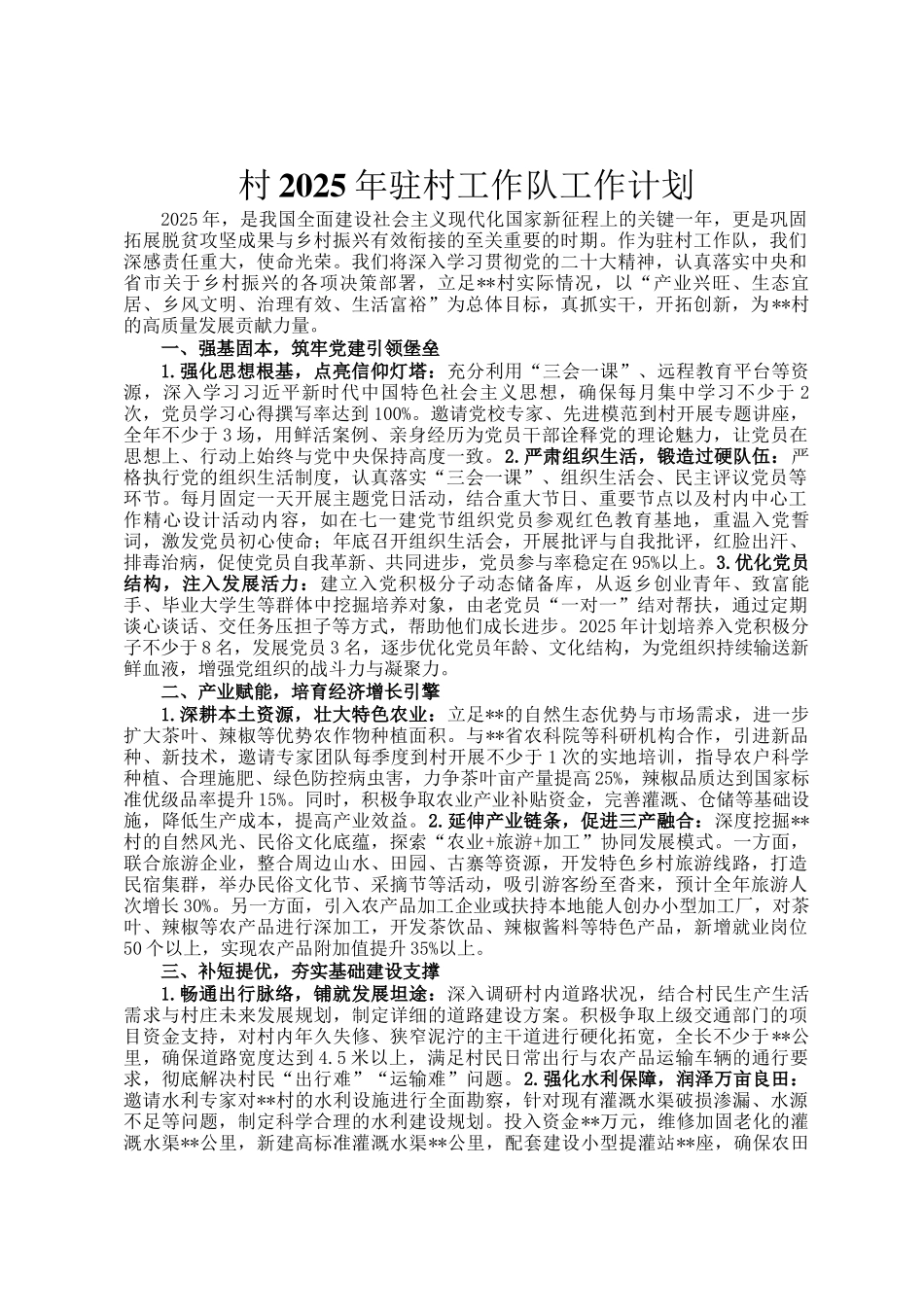 村2025年驻村工作队工作计划_第1页