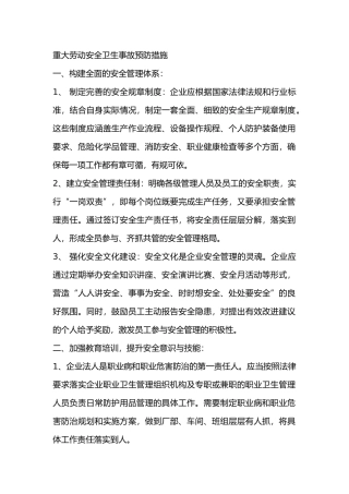 重大劳动安全卫生事故预防措施