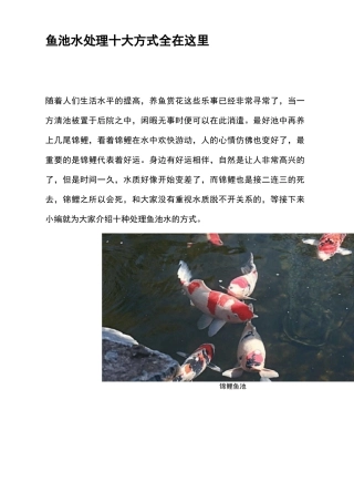 鱼池水处理十大方式全在这里