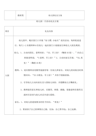 儒灵童好习惯幼儿园礼仪方案