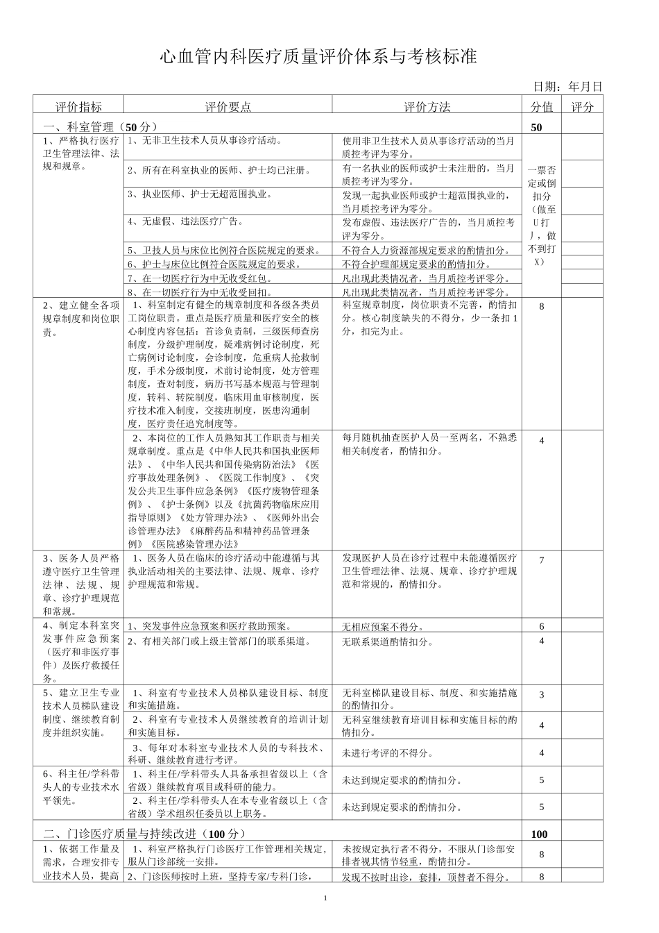 心血管内科医疗质量评价体系与考核标准_第1页