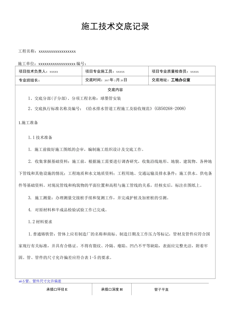 球墨铸铁管道施工技术交底(218)_第1页