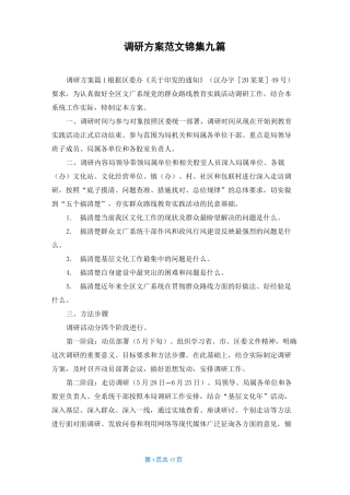调研方案范文锦集九篇