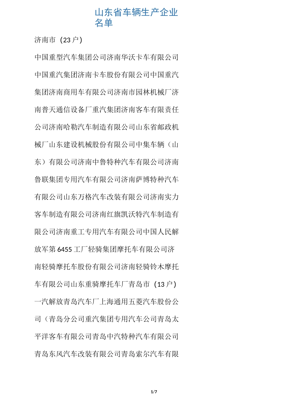 山东省车辆生产企业名单_第1页