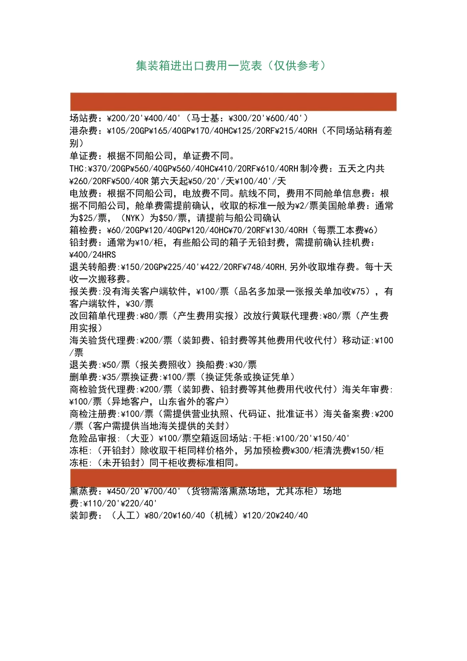 集装箱进出口费用一览表_第1页