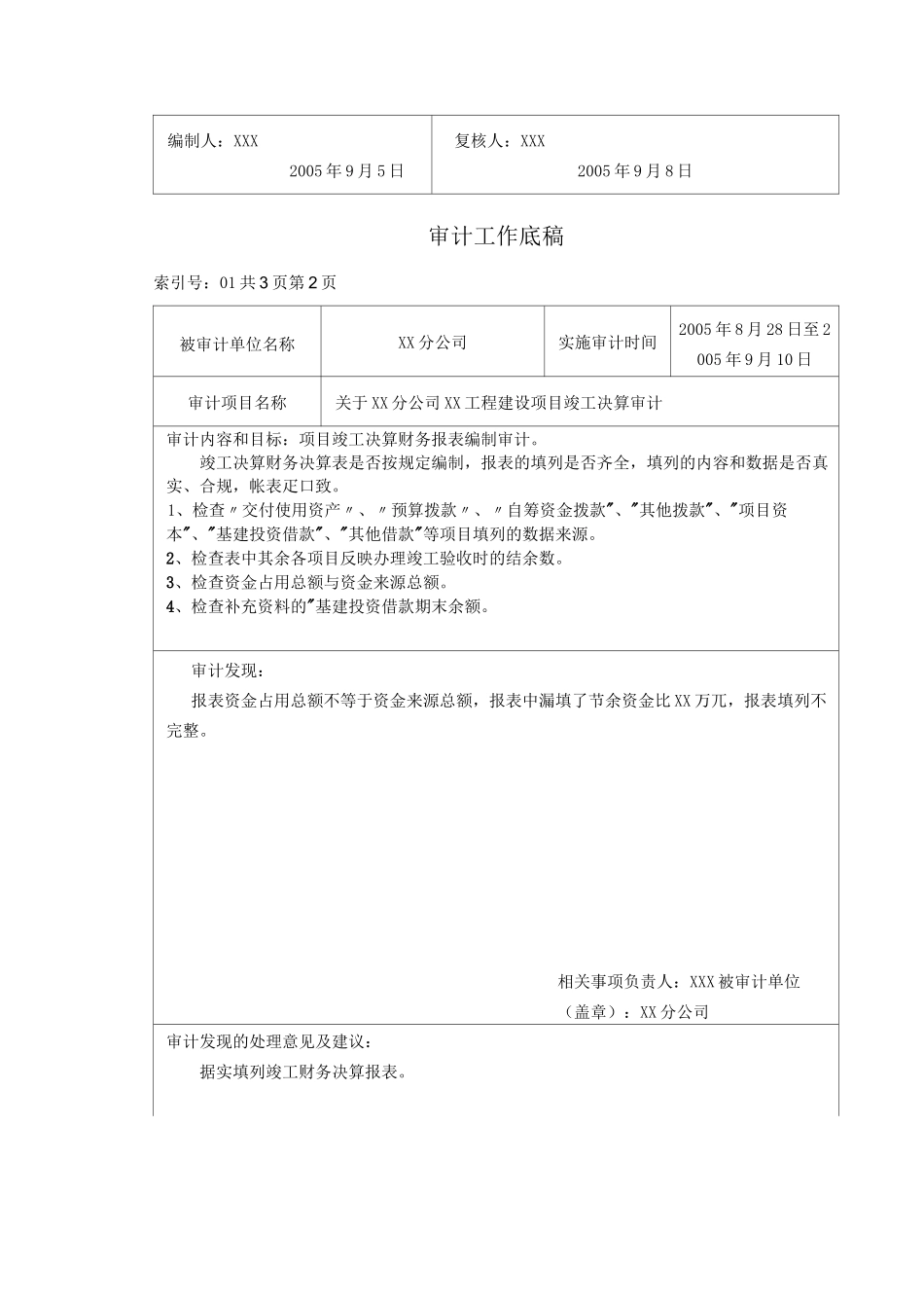 审计实施参考指南——(工程竣工决算)审计工作底稿_第2页