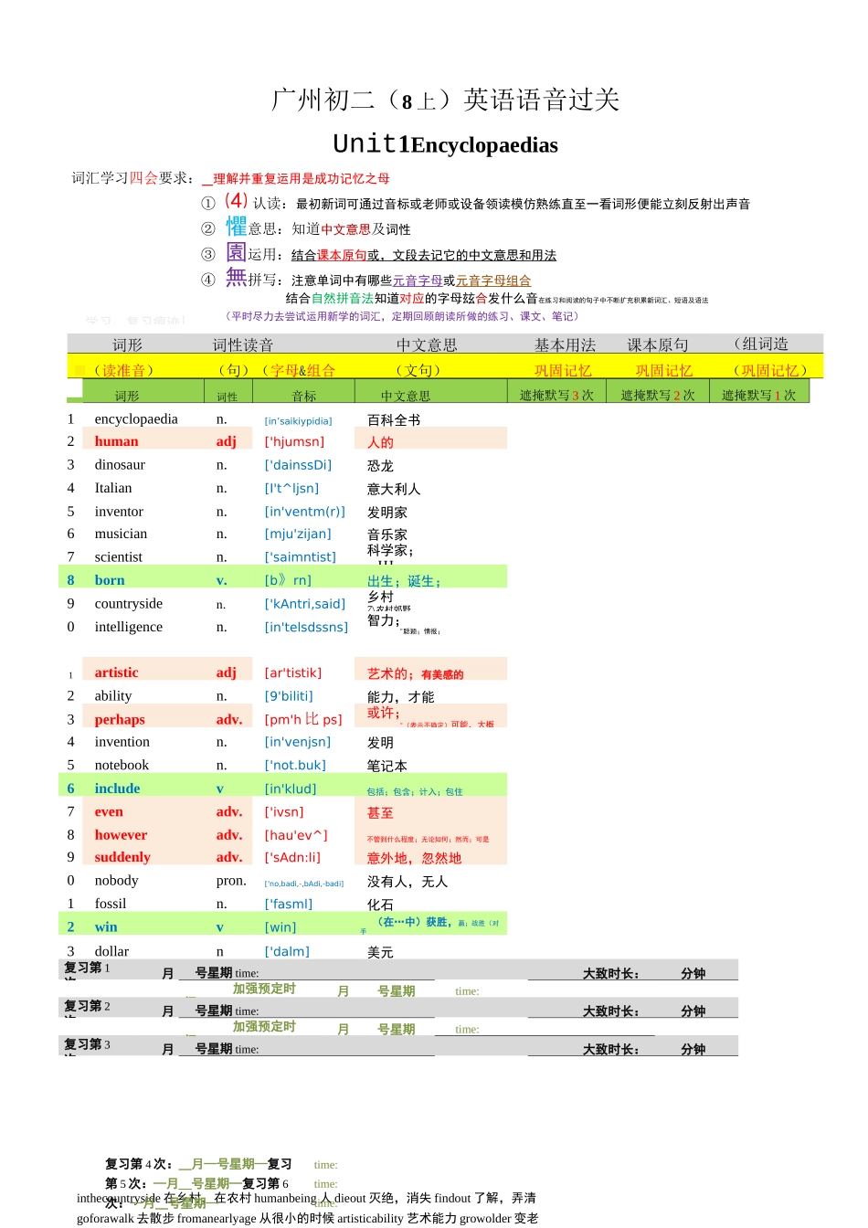 (完整版)广州英语单词(含音标)初二8年级上沪教广深版_第1页