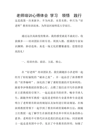 教师培训心得体会-学习--领悟--践行