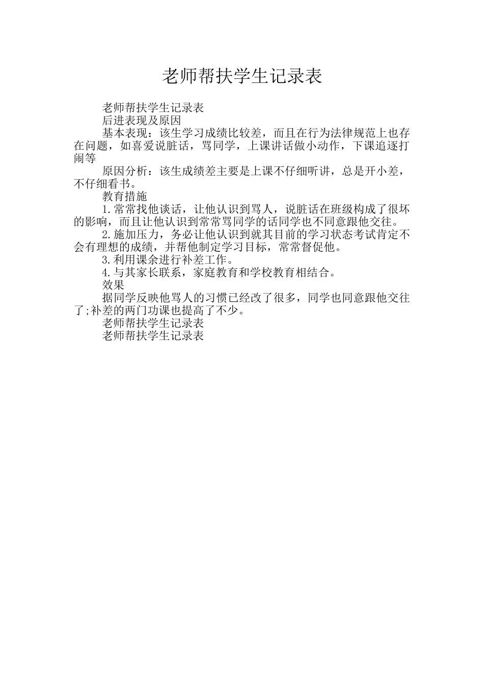 教师帮扶学生记录表_第1页