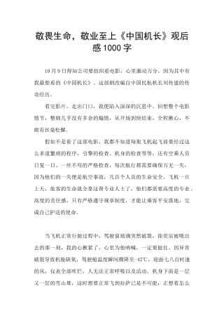 敬畏生命-敬业至上《中国机长》观后感1000字
