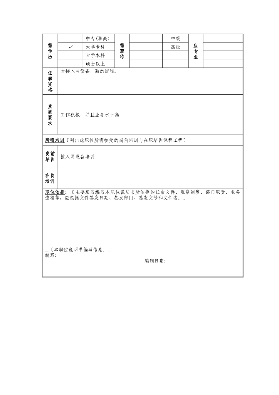 数据设备管理员岗位说明书_第2页