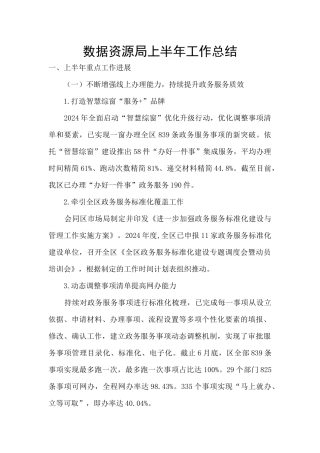 数据资源局上半年工作总结