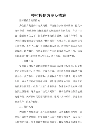 整村授信方案及措施